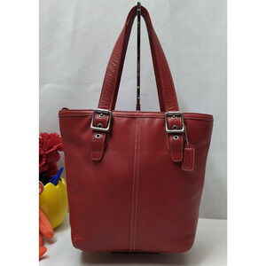 Coach Gallery Red Leather Doubled Handle Zipper Closure Tote Shoulder Bag - VTG